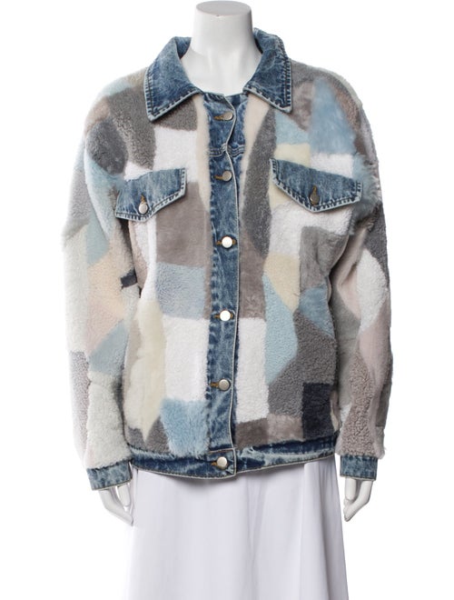 Wolfie Fur Shearling Colorblock Pattern Fur Jacket