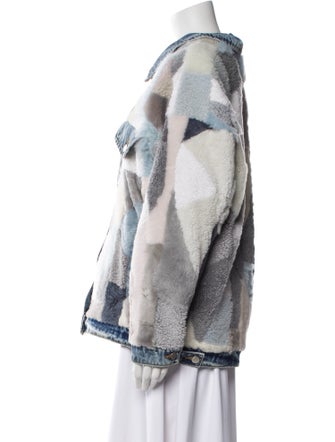 Wolfie Fur Shearling Colorblock Pattern Fur Jacket