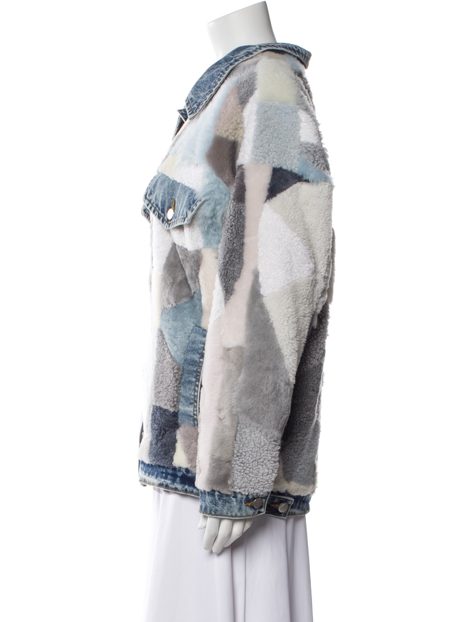 Wolfie Fur Shearling Colorblock Pattern Fur Jacket