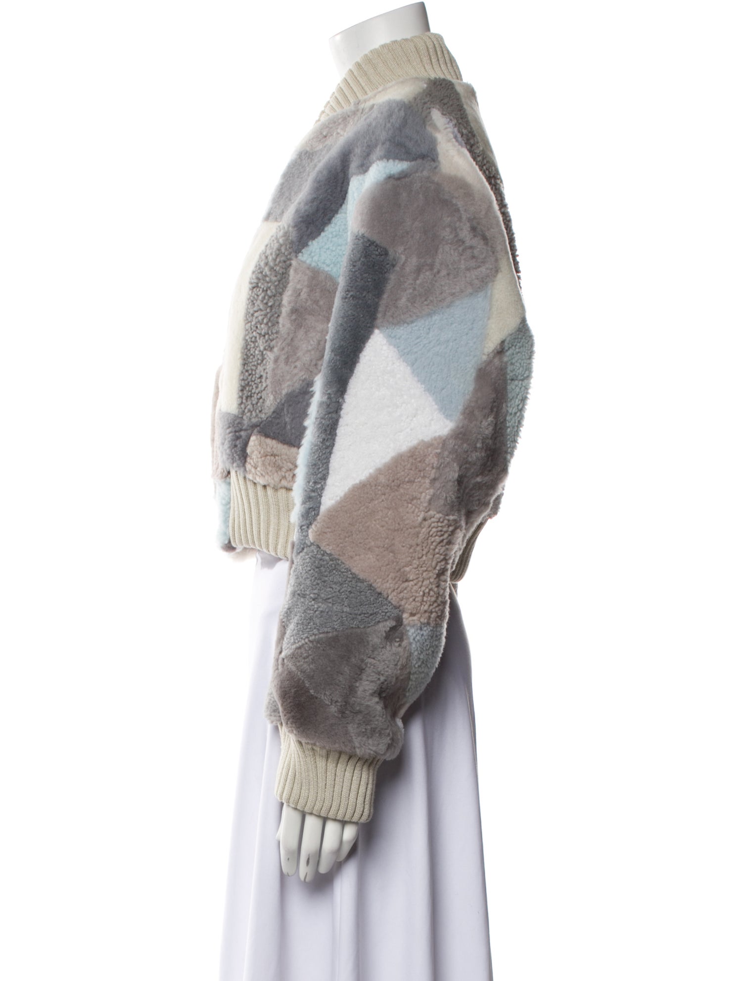 Wolfie Fur Lamb Fur Plaid Print Fur Jacket