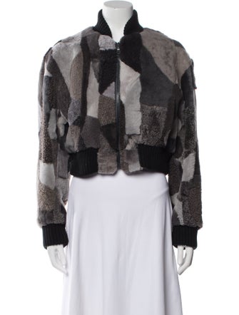 Wolfie Fur Lamb Fur Colorblock Pattern Fur Jacket