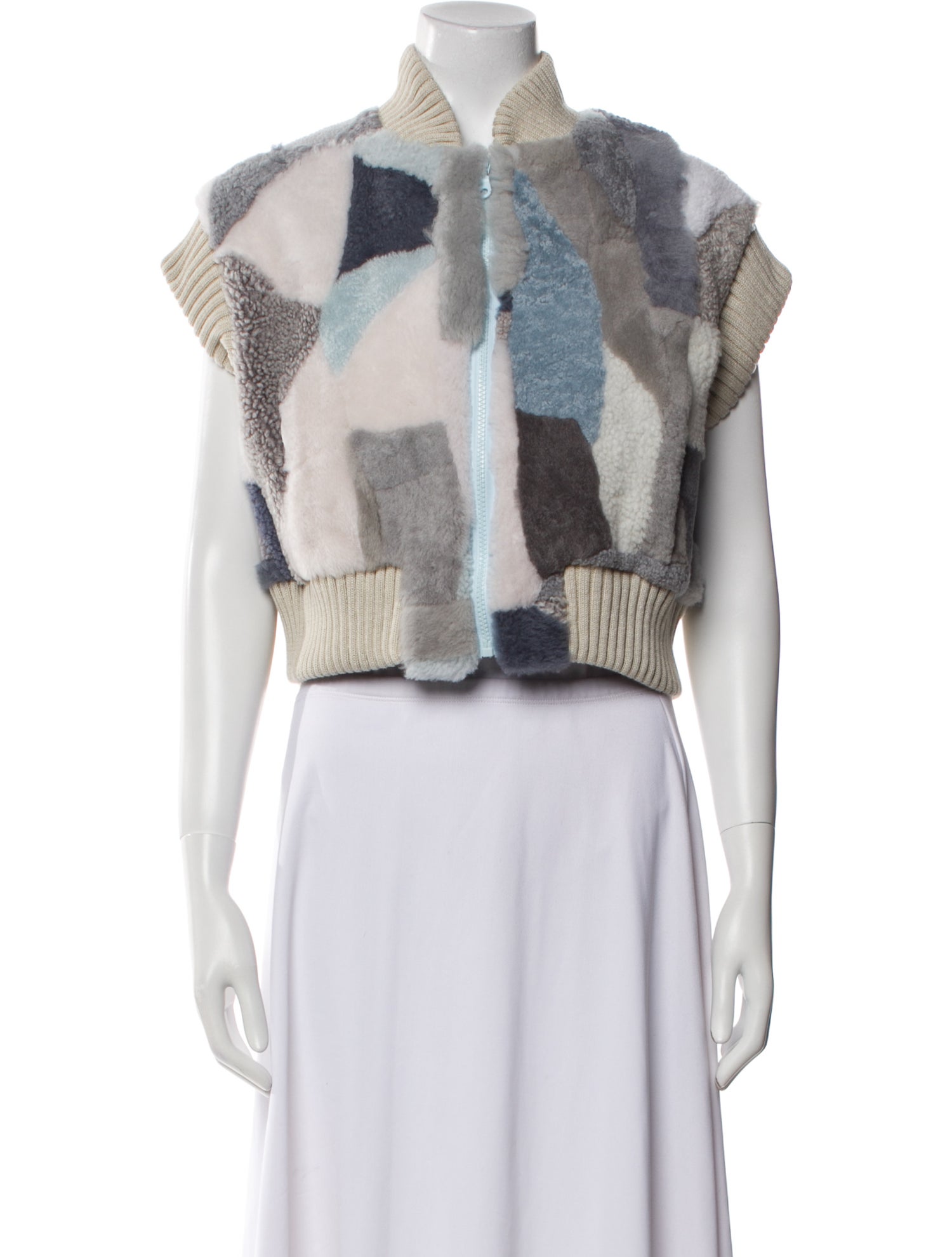 Wolfie Fur Lamb Fur Colorblock Pattern Fur Jacket
