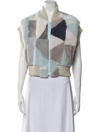 Wolfie Fur Lamb Fur Colorblock Pattern Fur Jacket