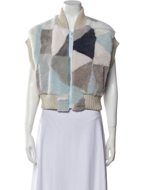 Wolfie Fur Lamb Fur Colorblock Pattern Fur Jacket