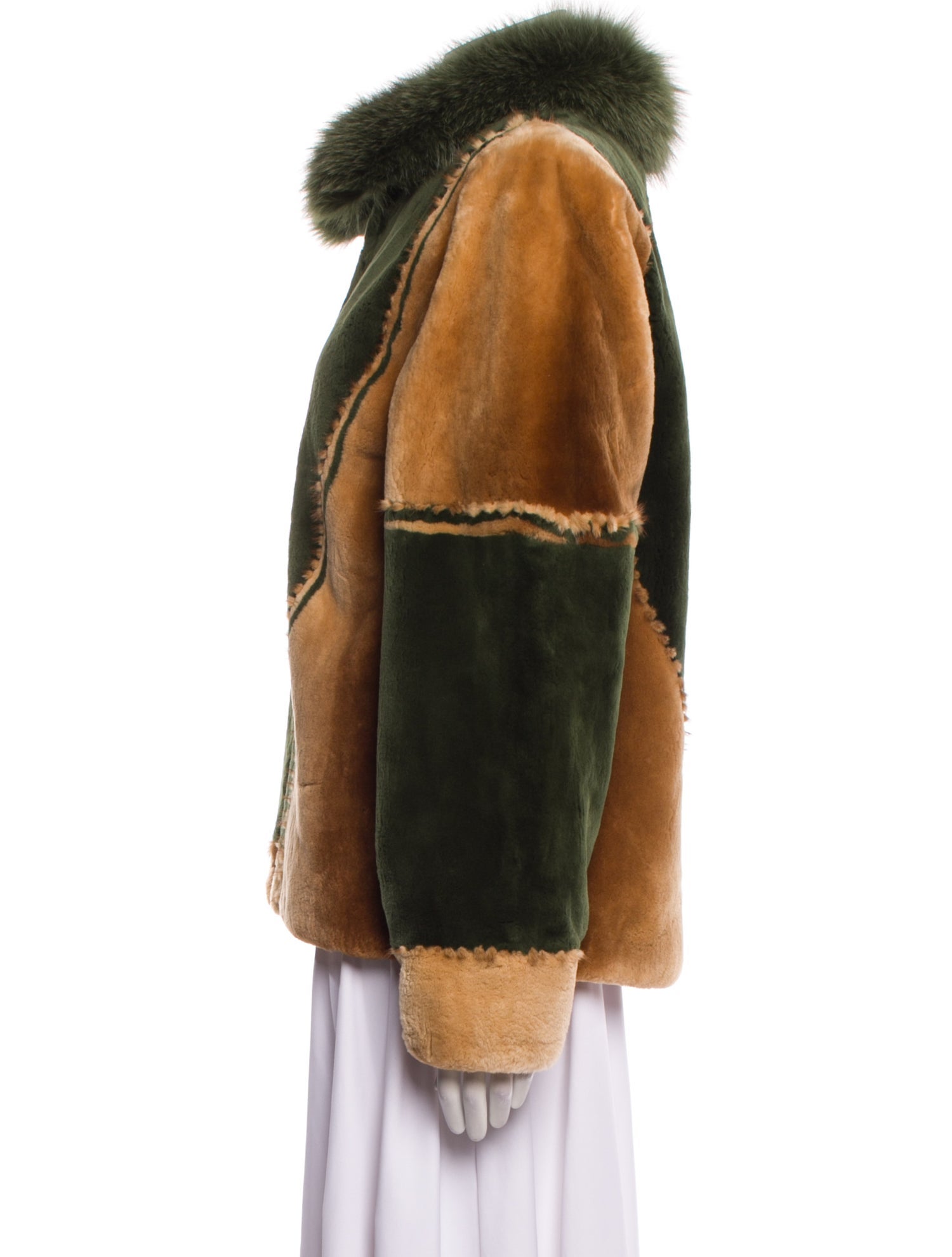 Wolfie Fur Fur Colorblock Pattern Fur Jacket