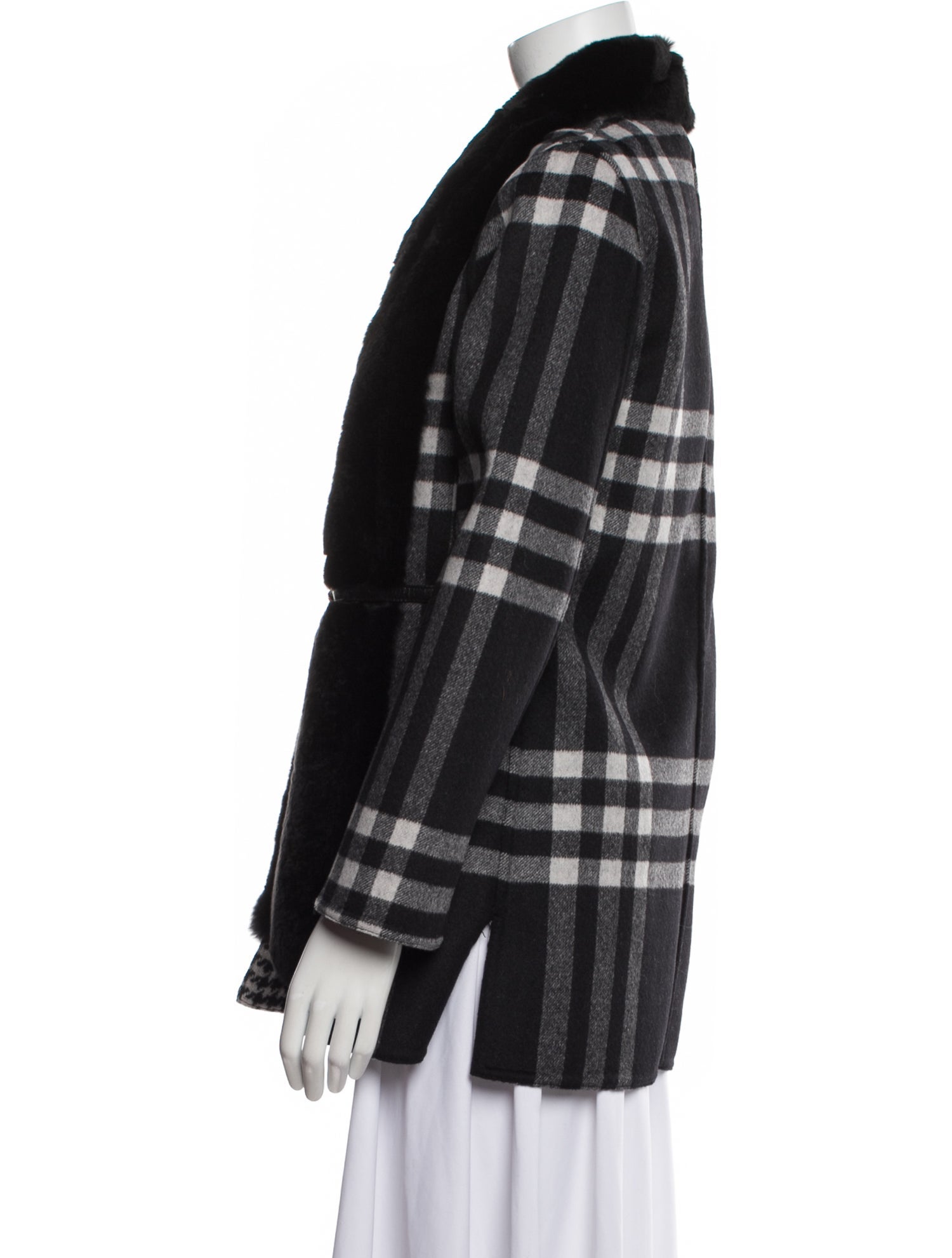 Wolfie Fur Wool Plaid Print Fur Coat w/ Tags