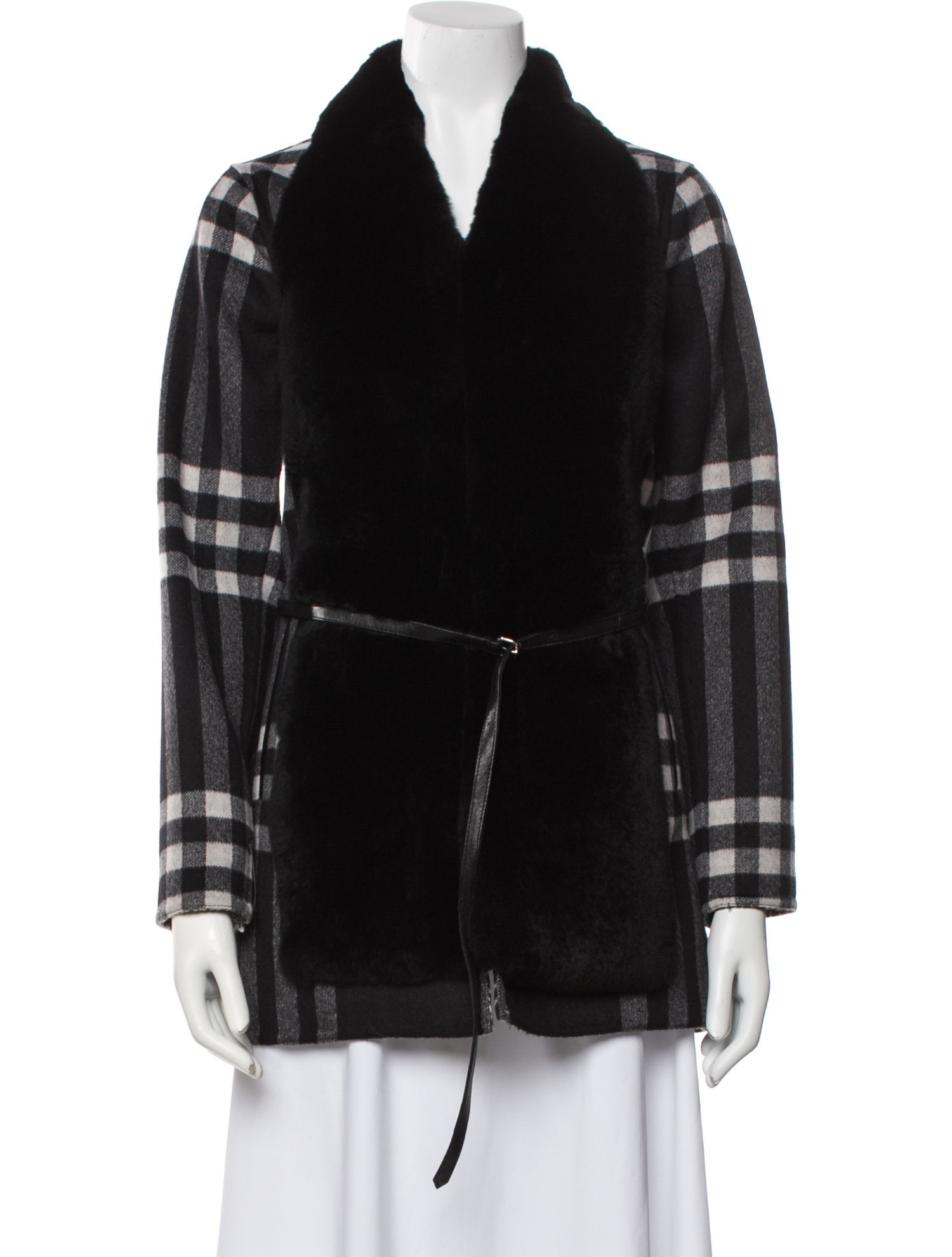 Wolfie Fur Wool Plaid Print Fur Coat w/ Tags