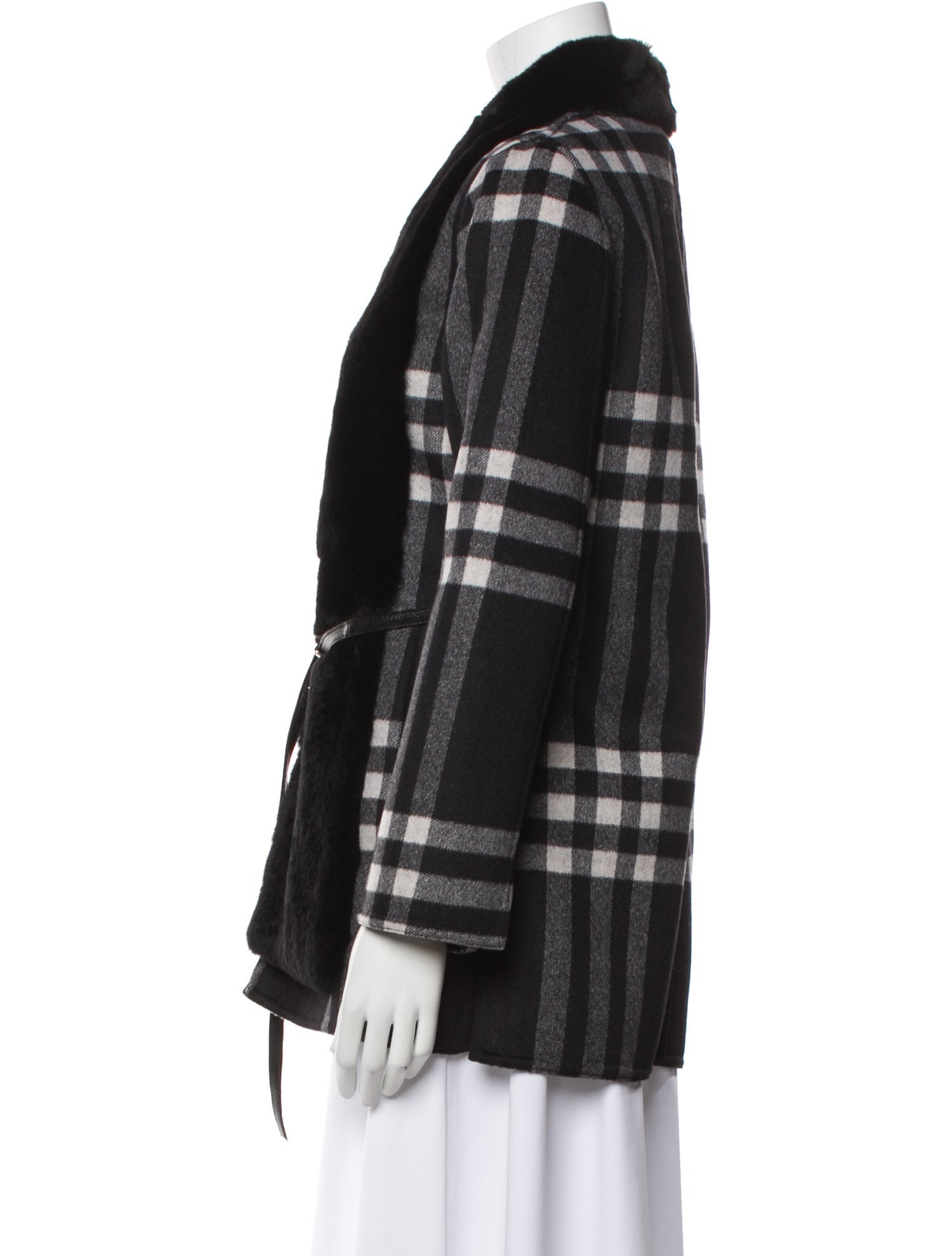 Wolfie Fur Wool Plaid Print Fur Coat w/ Tags