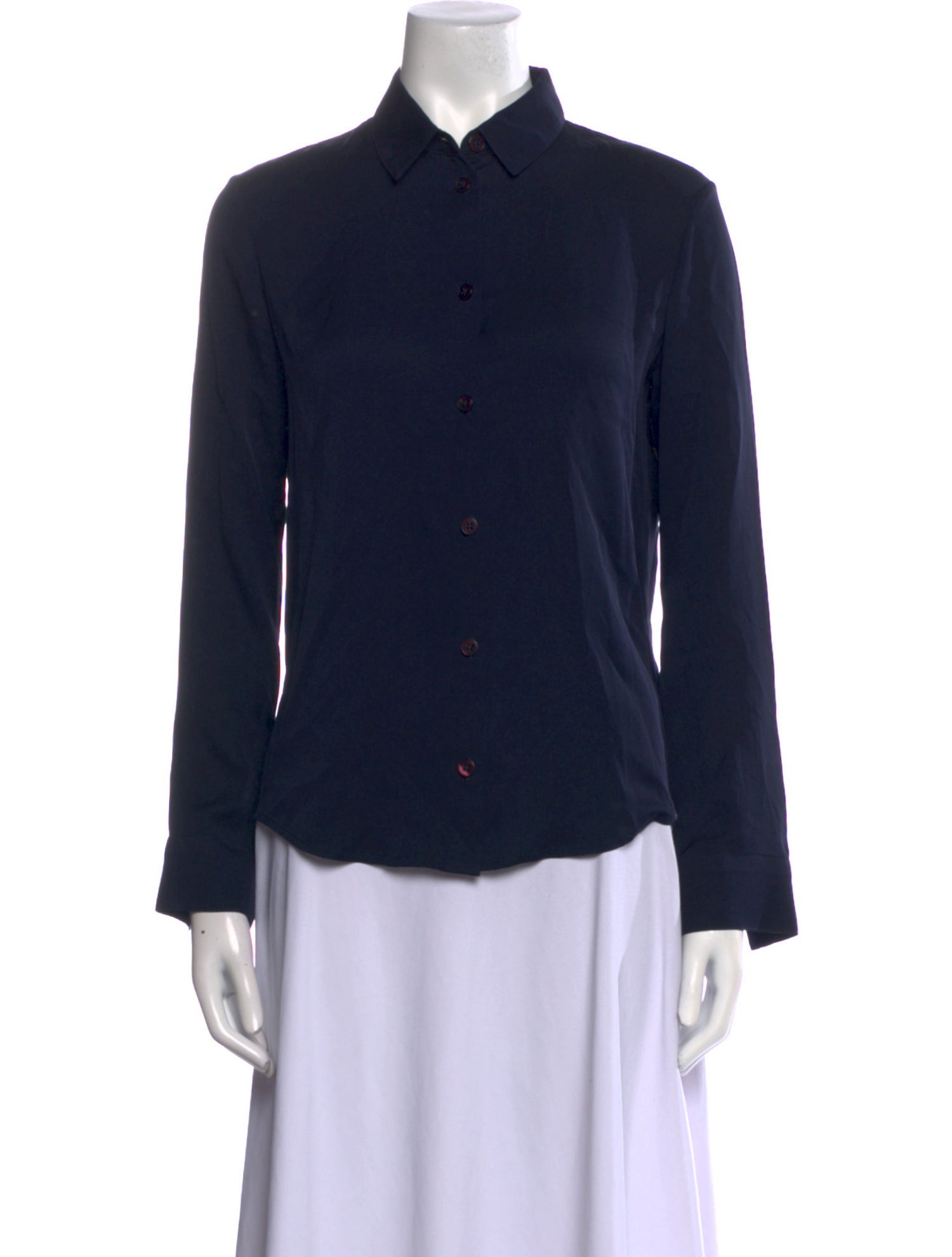 Elyse Walker Silk Long Sleeve Button-Up Top