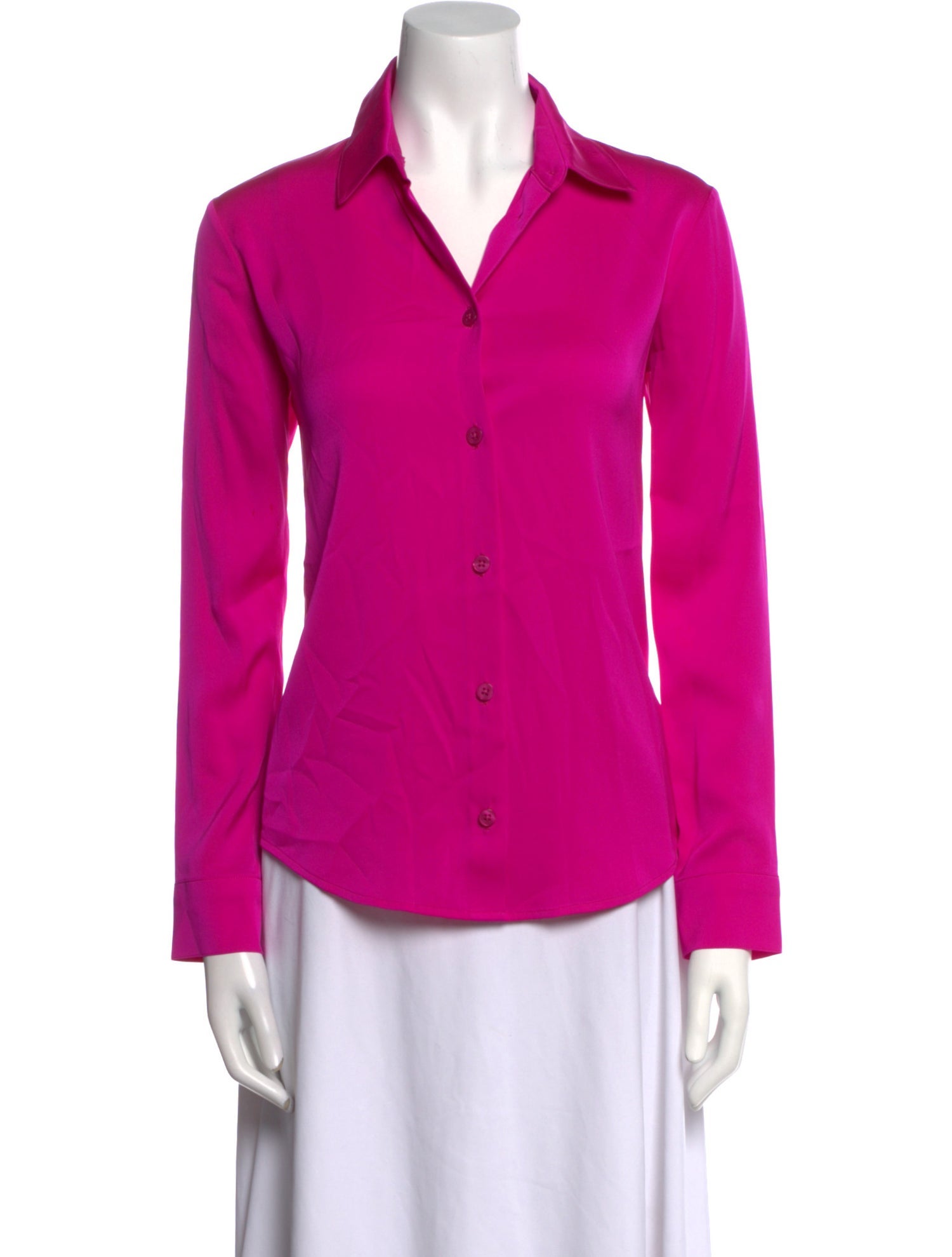 Elyse Walker Silk Long Sleeve Button-Up Top