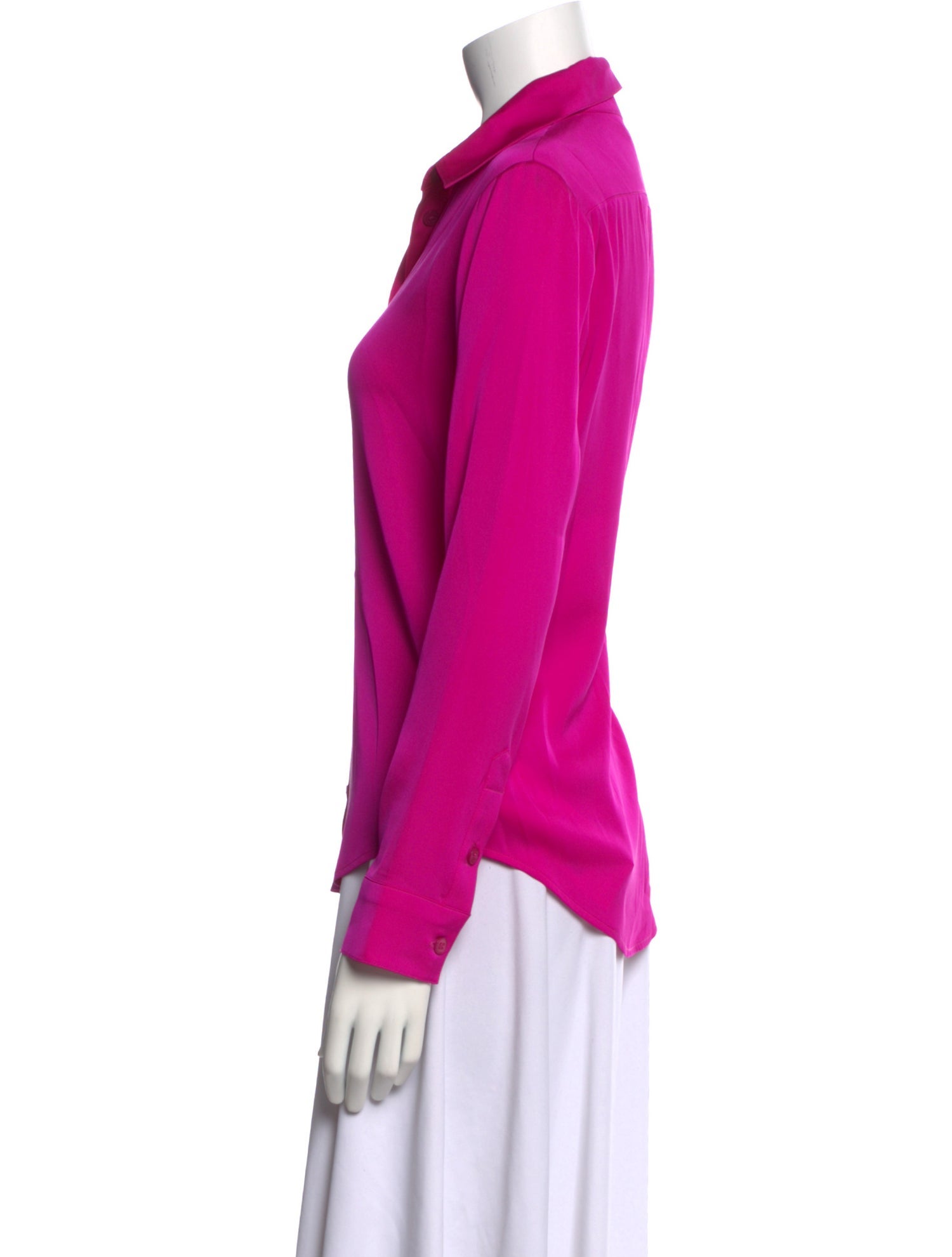 Elyse Walker Silk Long Sleeve Button-Up Top