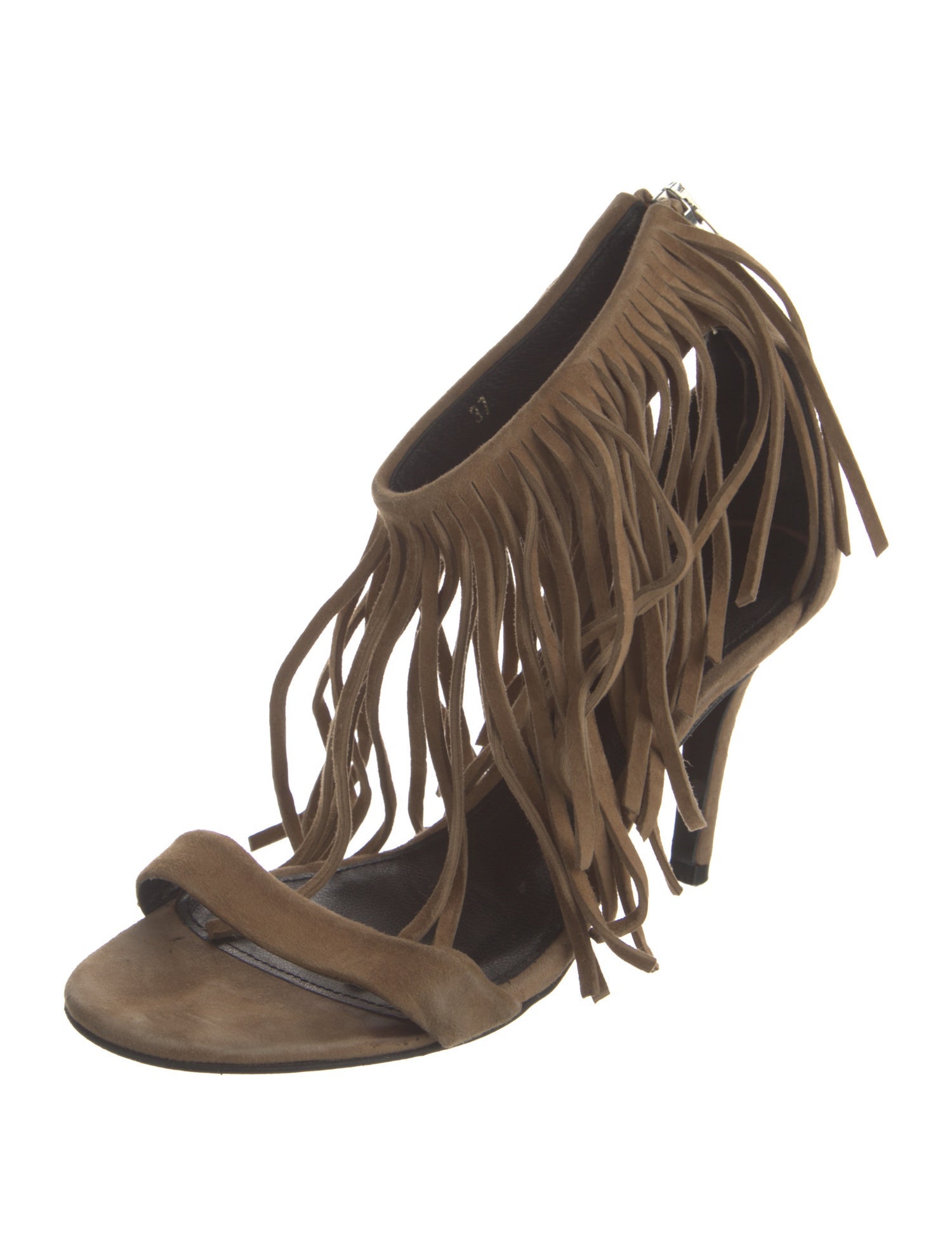 Elyse Walker Suede Fringe Trim Accent Gladiator Sandals