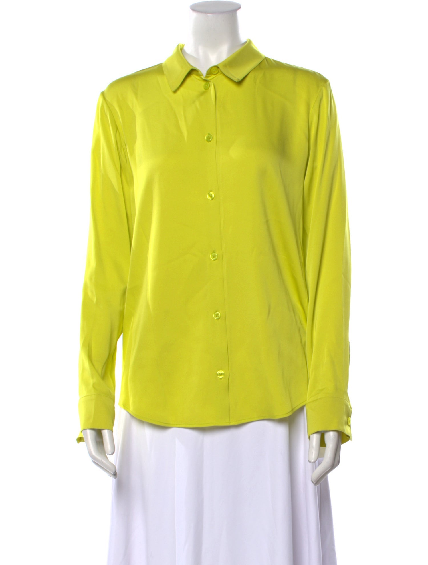 Elyse Walker Silk Long Sleeve Button-Up Top