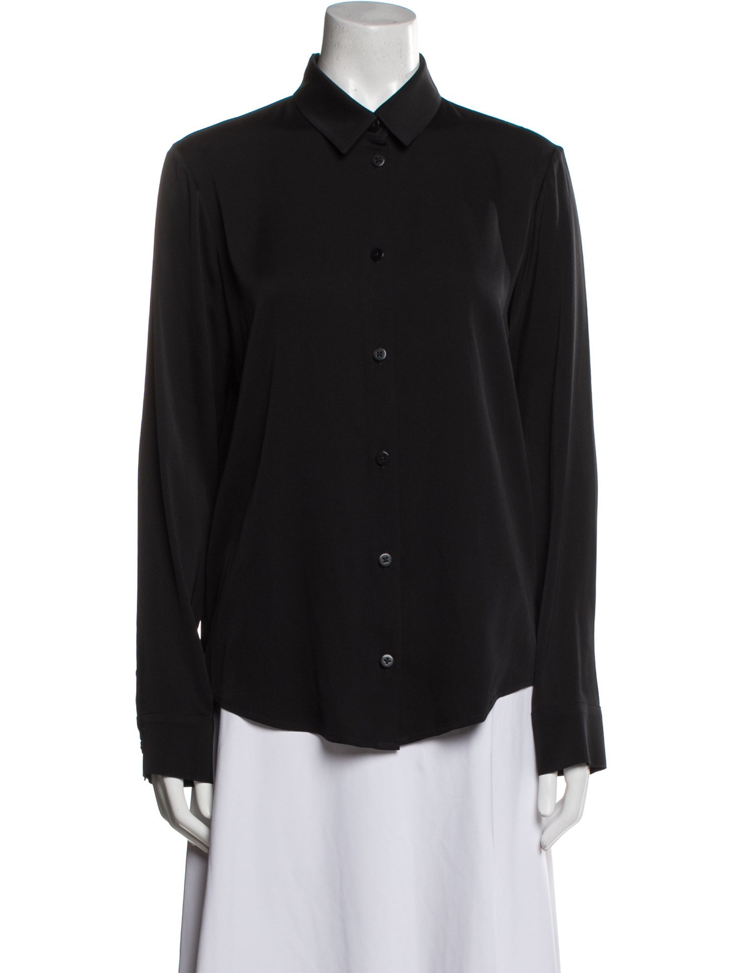 Elyse Walker Silk Long Sleeve Button-Up Top