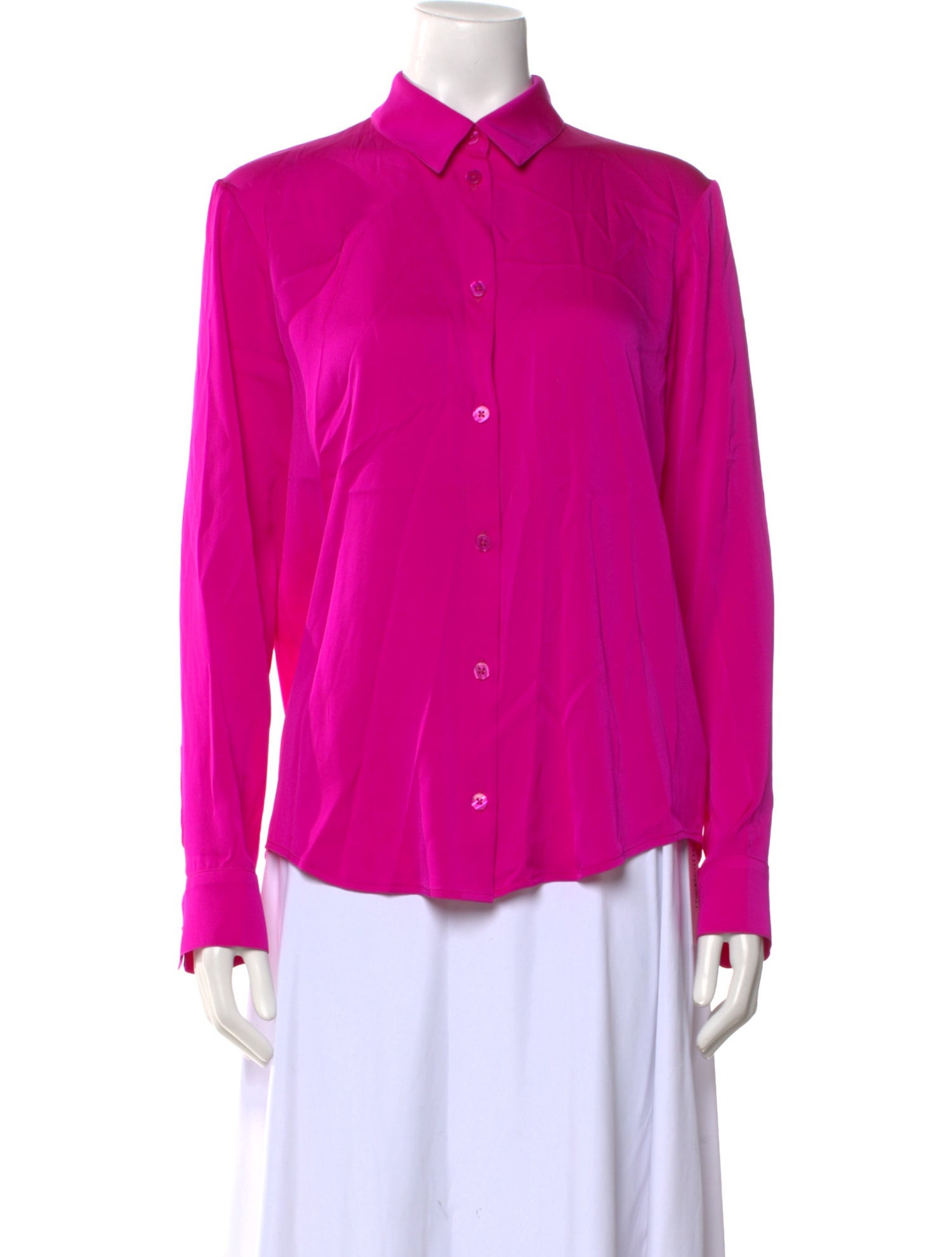 Elyse Walker Silk Long Sleeve Button-Up Top