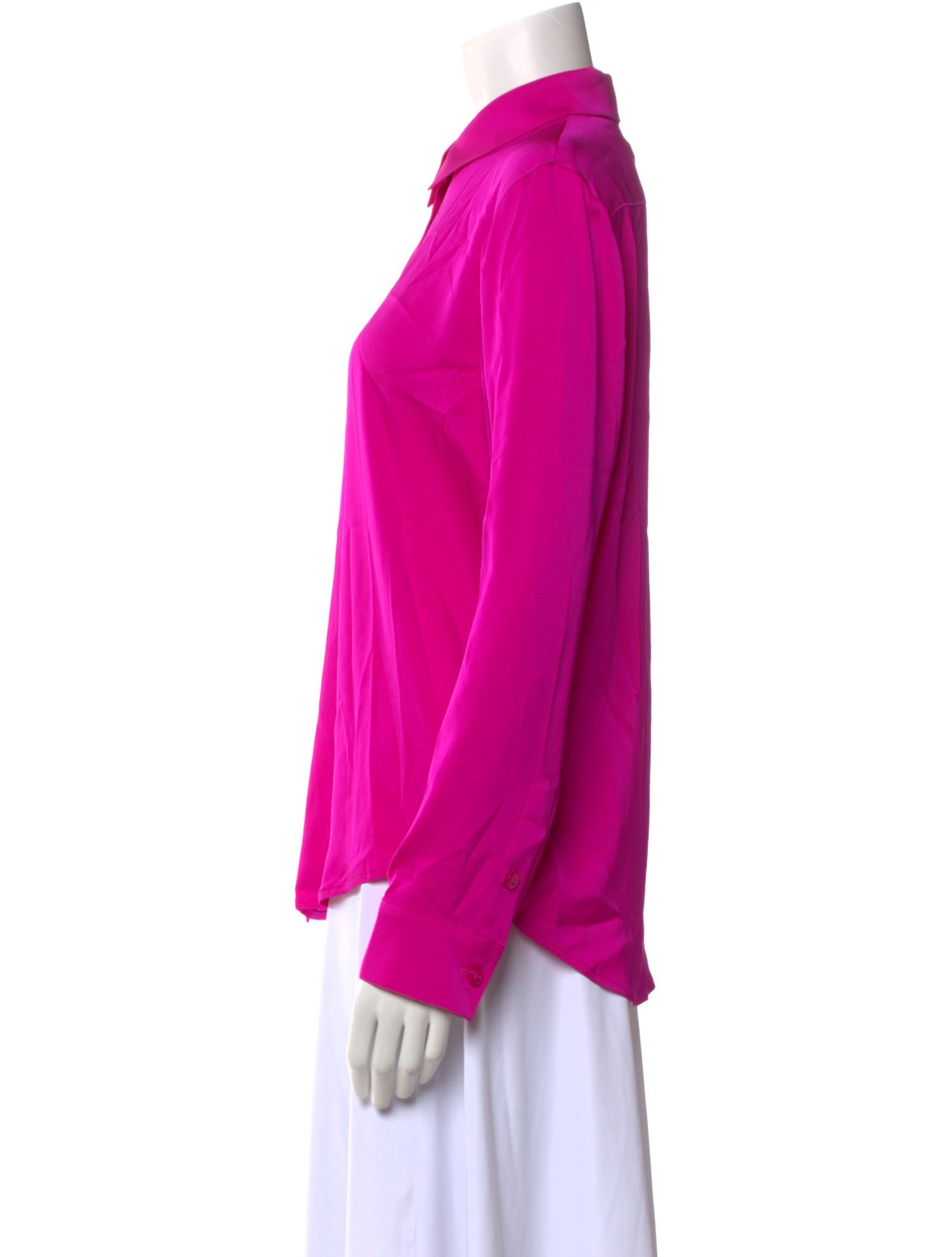 Elyse Walker Silk Long Sleeve Button-Up Top