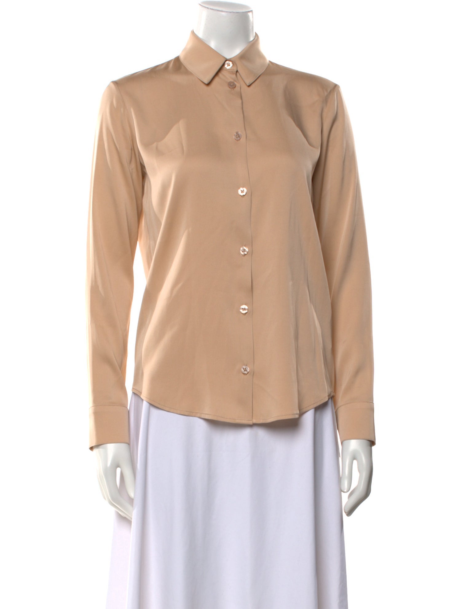 Elyse Walker Silk Long Sleeve Button-Up Top