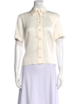 Elyse Walker Silk Short Sleeve Button-Up Top