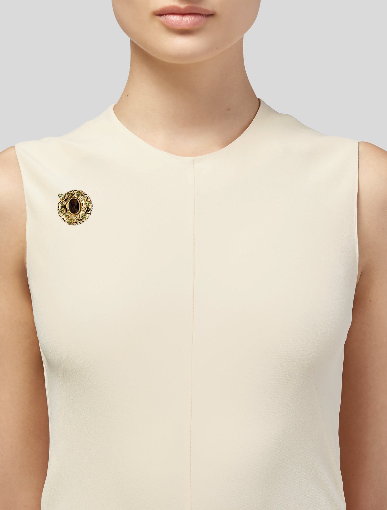 Elizabeth Gage 18K Garnet, Enamel & Glass Intaglio Brooch