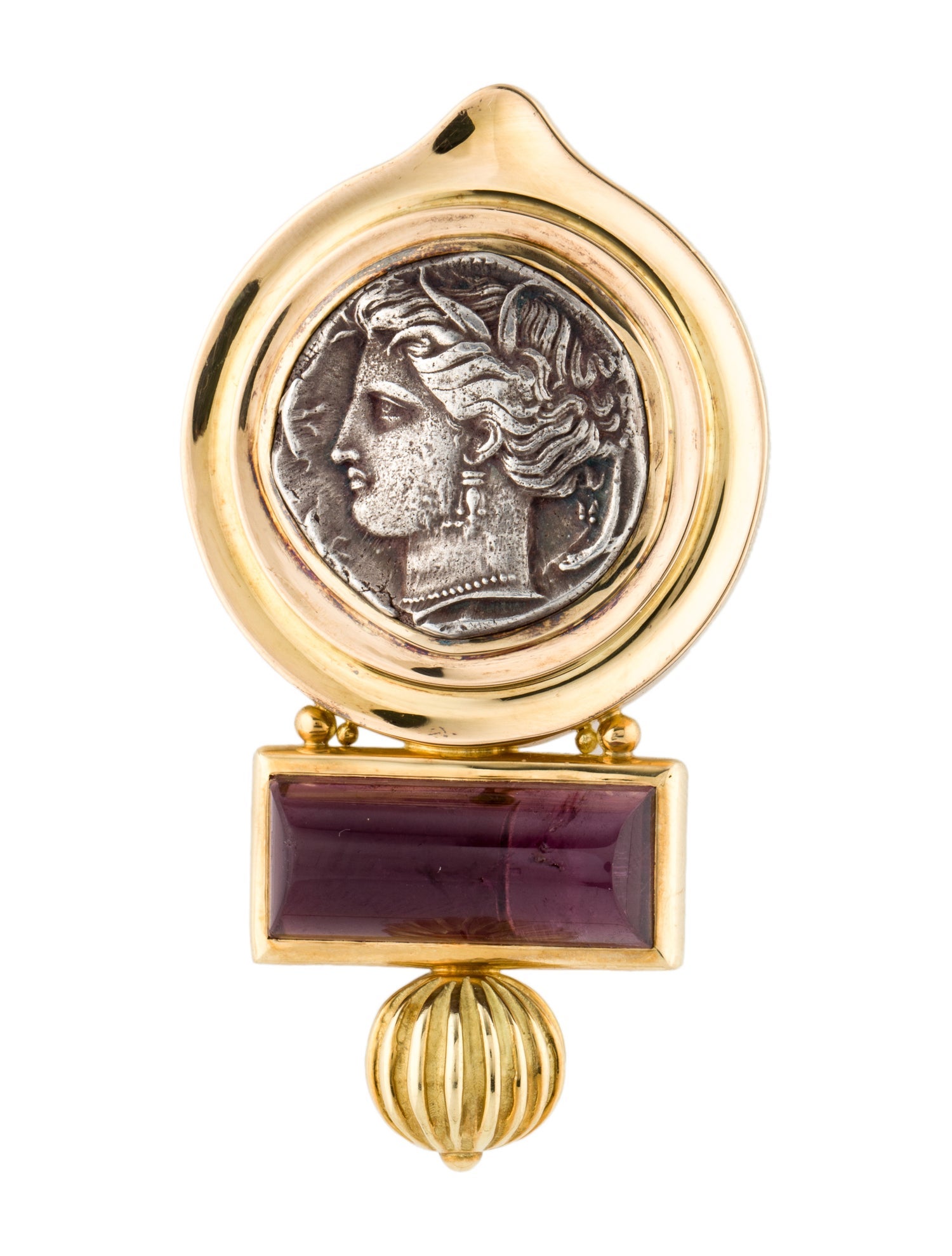 Elizabeth Gage 18K Tourmaline Coin Brooch