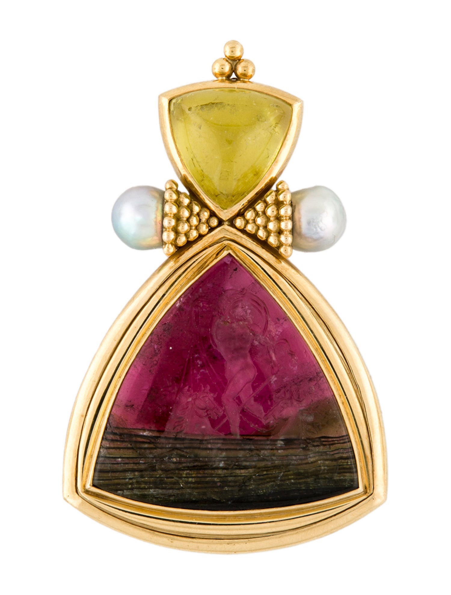 Elizabeth Gage 18K Tourmaline, Pearl & Diamond Earrings