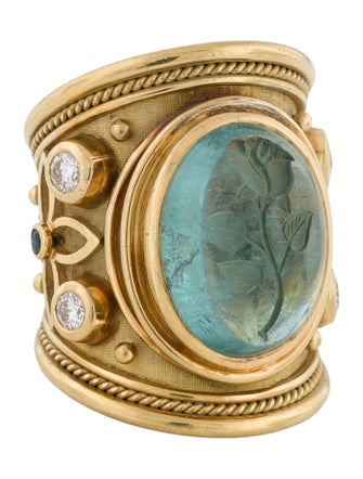 Elizabeth Gage 18K Tourmaline, Diamond & Sapphire Cocktail Ring