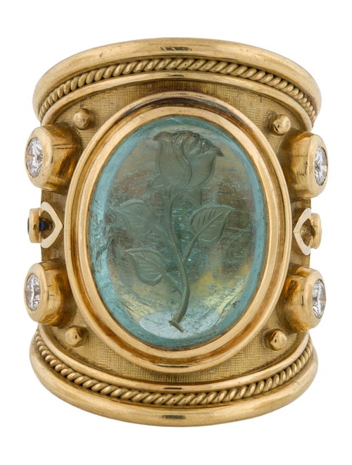 Elizabeth Gage 18K Tourmaline, Diamond & Sapphire Cocktail Ring