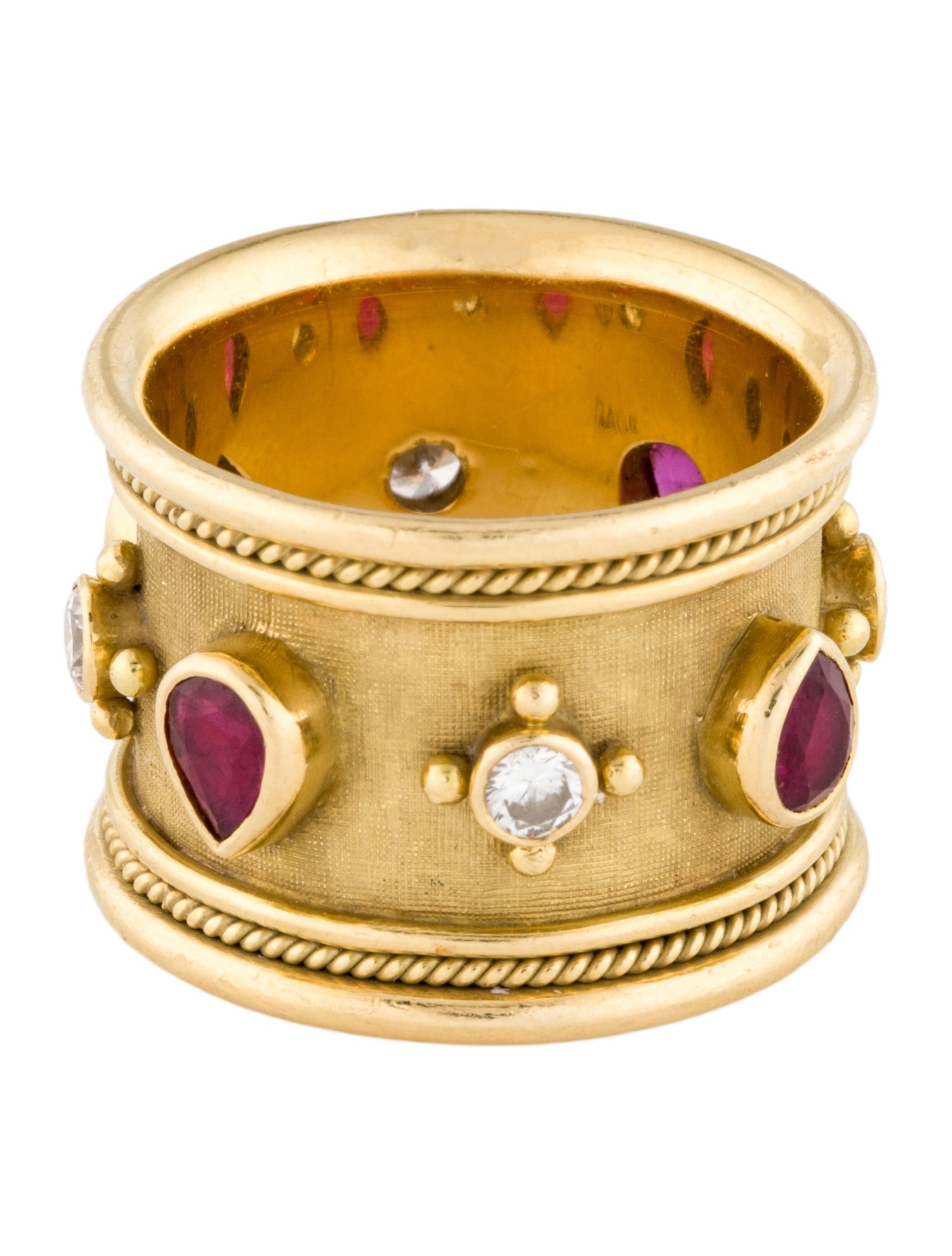 Elizabeth Gage 18K 1.08ctw Ruby & Diamond Templar Eternity Band