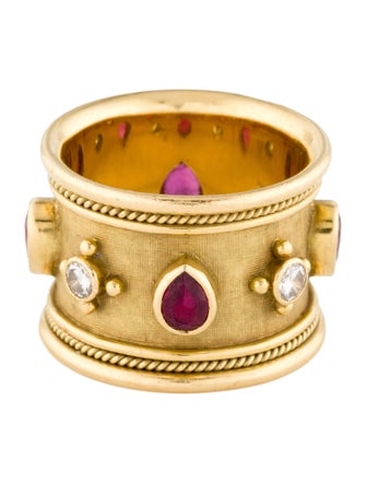 Elizabeth Gage 18K 1.08ctw Ruby & Diamond Templar Eternity Band