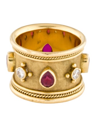 Elizabeth Gage 18K 1.08ctw Ruby & Diamond Templar Eternity Band