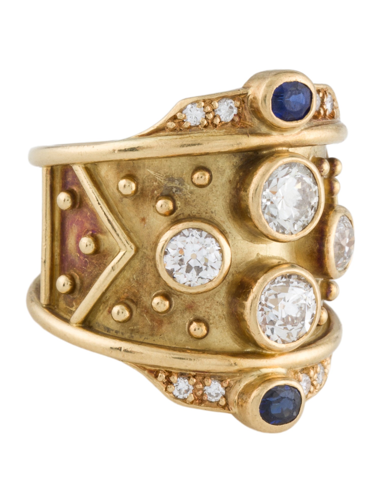 Elizabeth Gage 18K Diamond & Sapphire Cocktail Ring