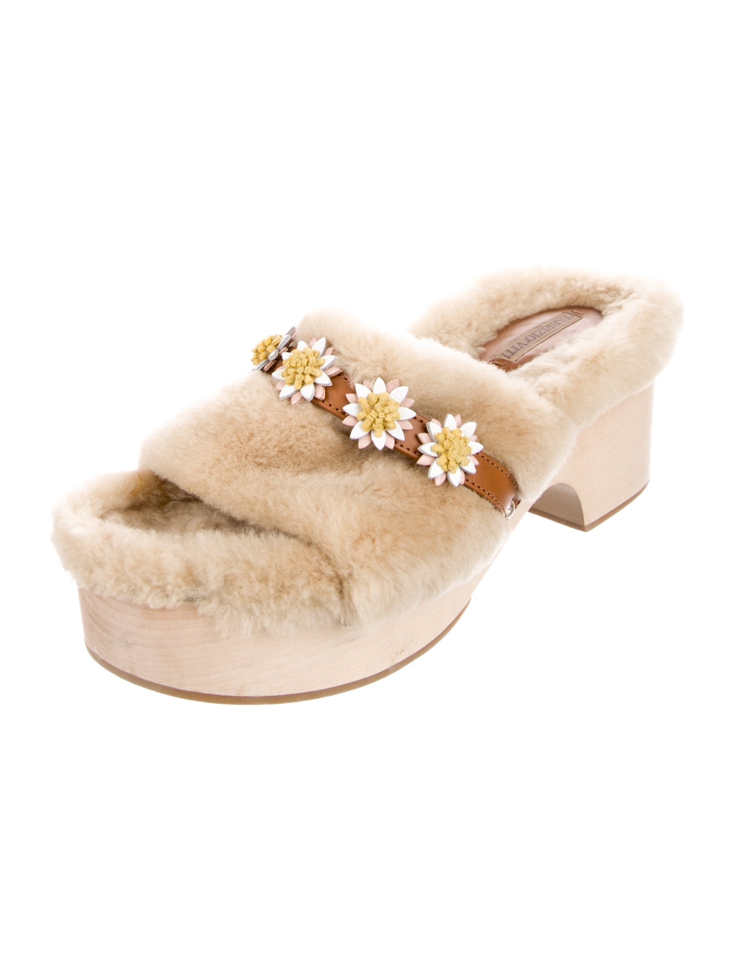 Fabrizio Viti Fur Leather Trim Embellishment Slides