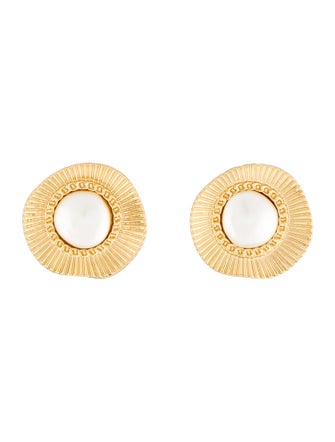 Fallon Faux Pearl Sundial Stud Earrings