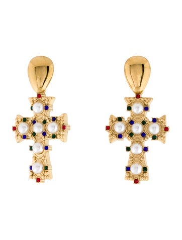 Pre-owned Fallon Faux Pearl & Crystal Drop Earrings In Multi