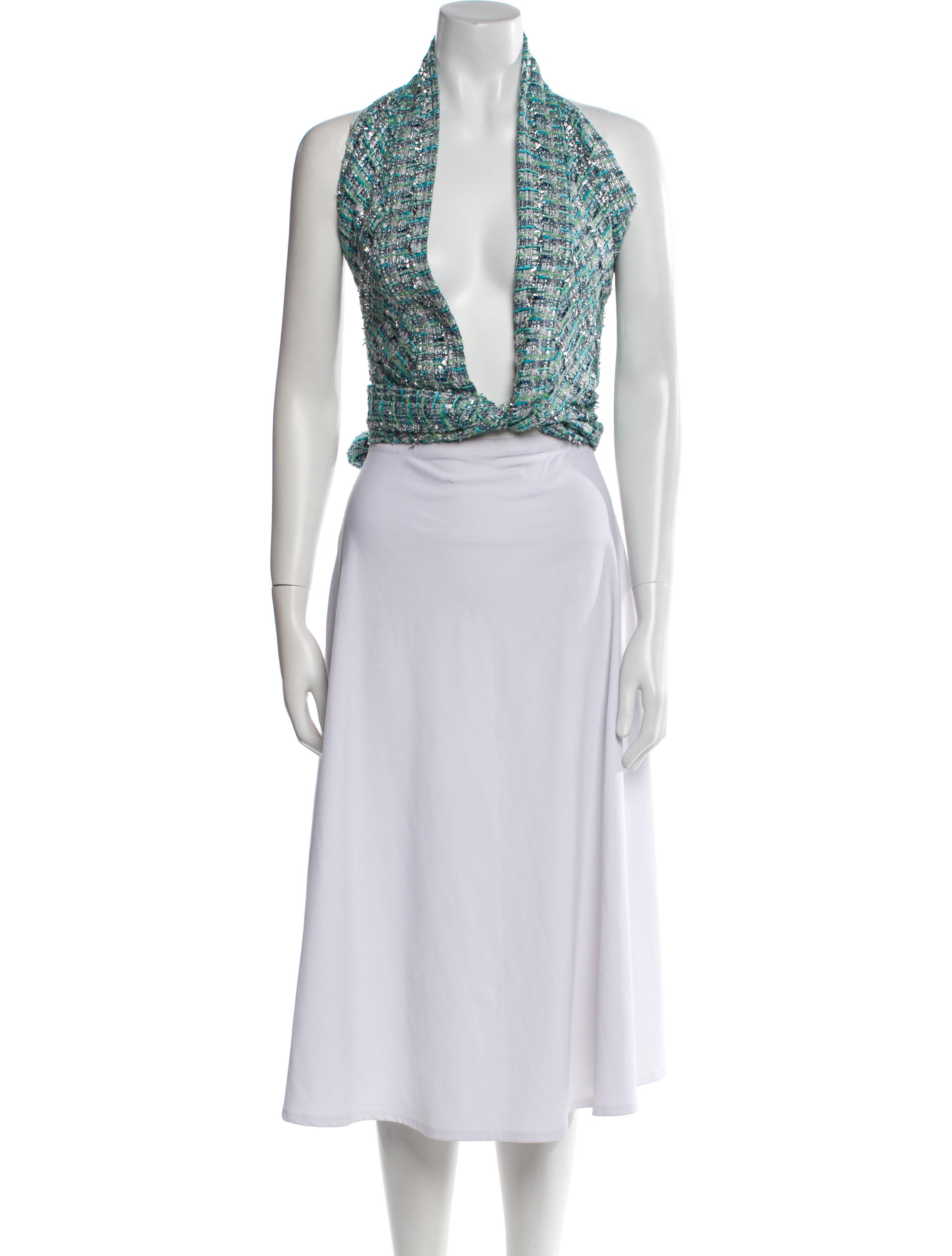 Frederick Anderson Plunge Neckline Sleeveless Crop Top