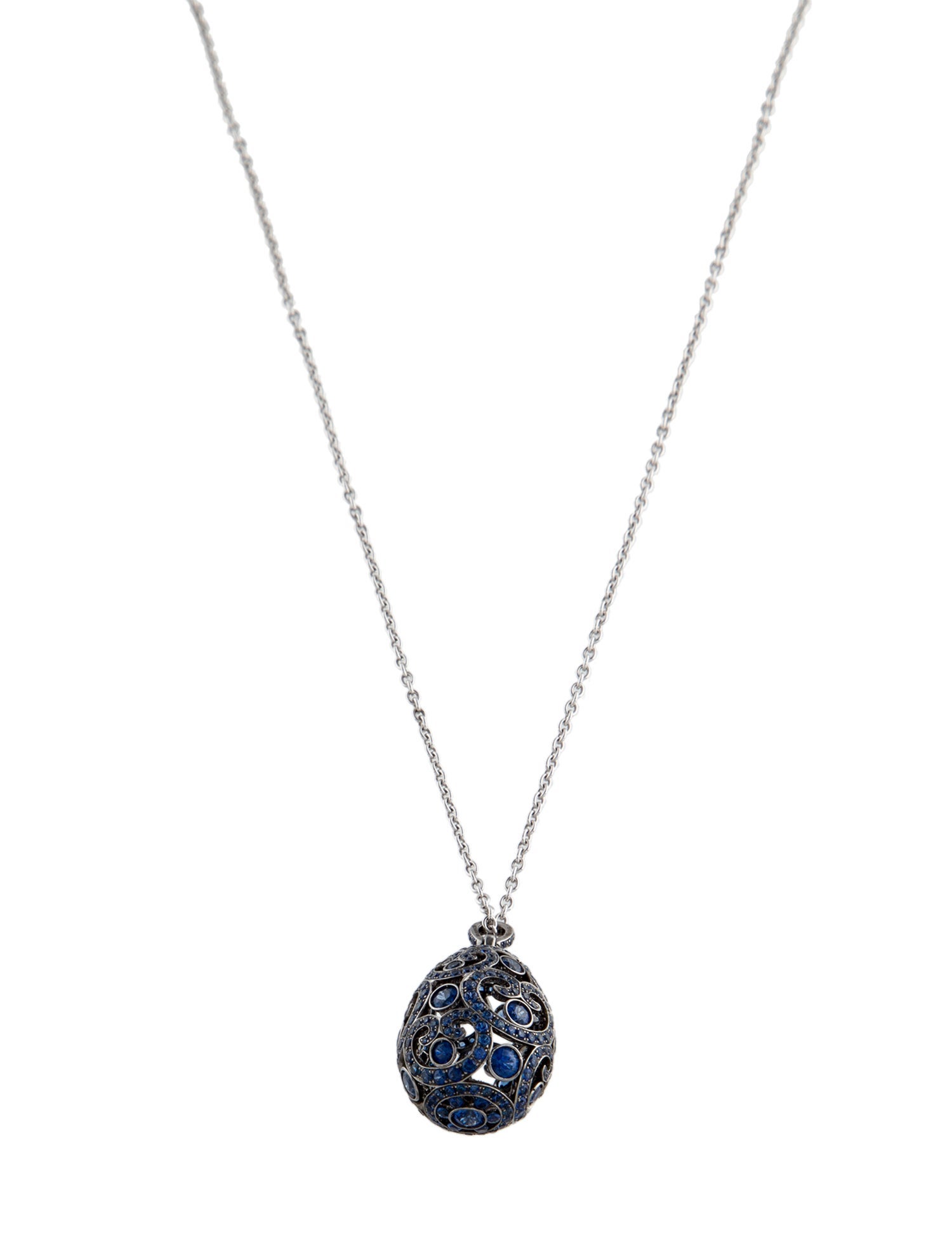 Fabergé 18K 2.31ctw Sapphire Imperatrice Egg Pendant Necklace