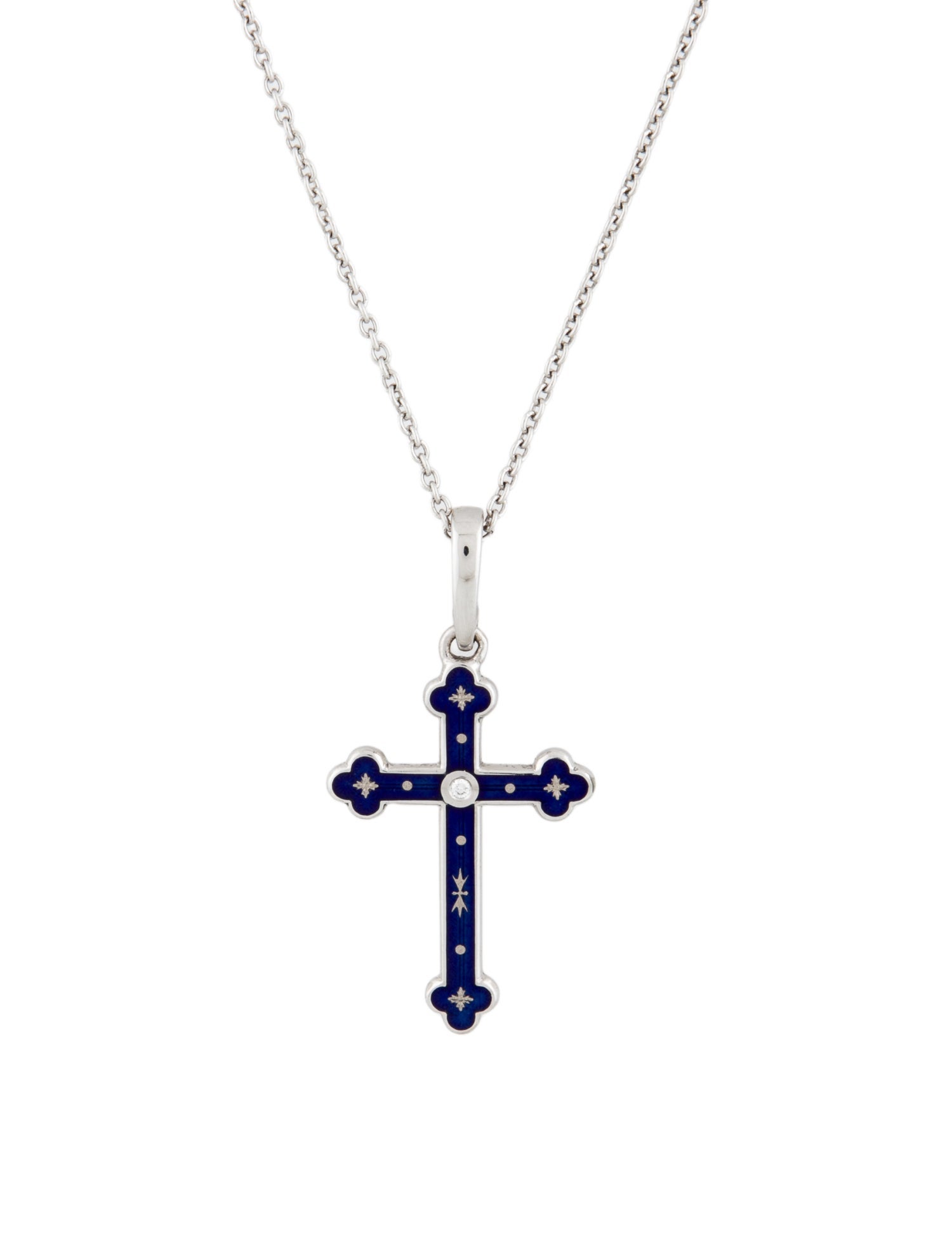 Fabergé 18K Diamond & Enamel Cross Pendant w/Unbranded 14K Chain