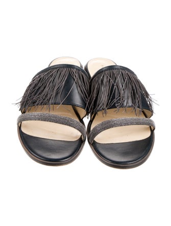 Fabiana Filippi Leather Beaded Accents Slides