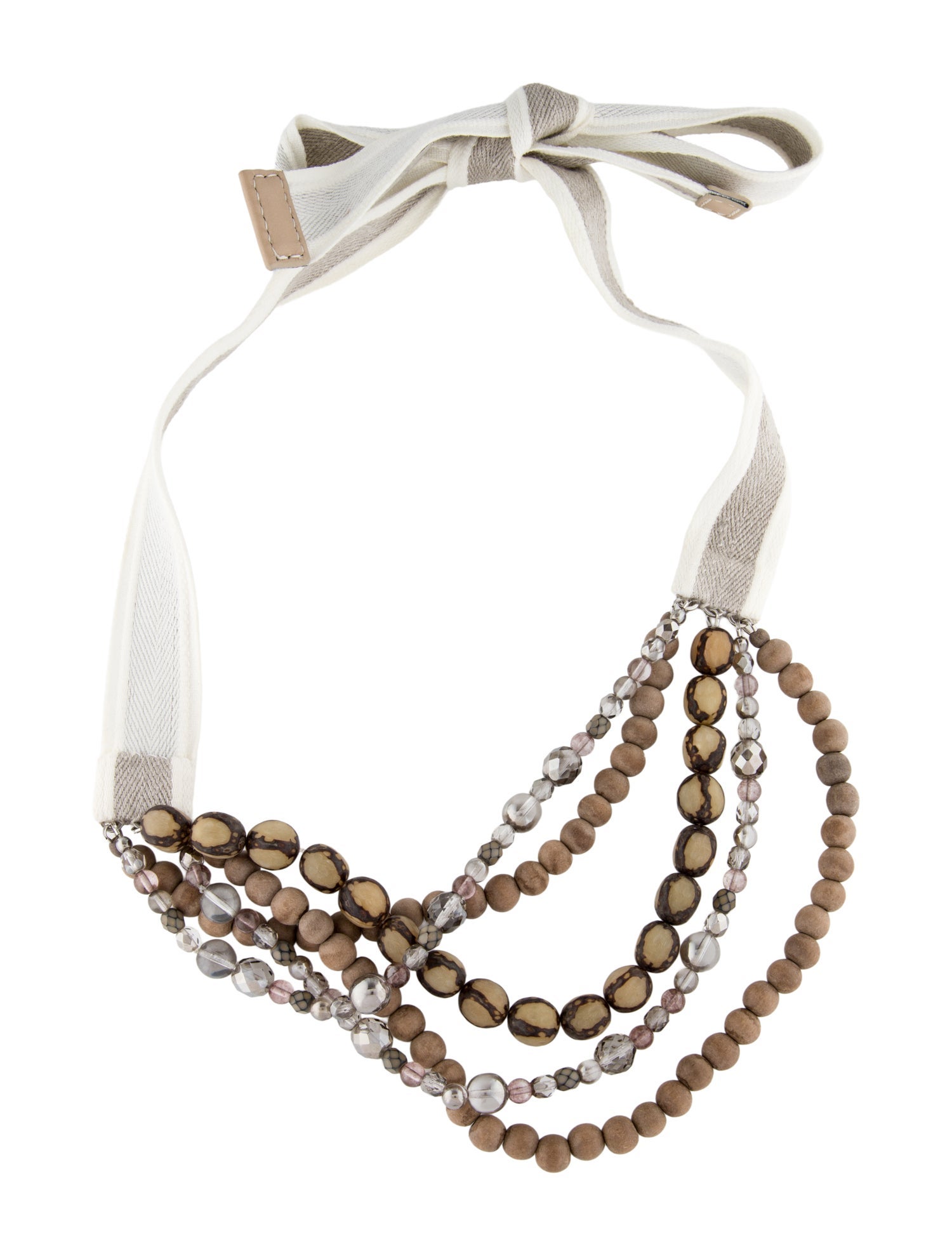 Fabiana Filippi Leather, Wood, Fabric, Crystal, & Leather Multistrand Beaded Necklace