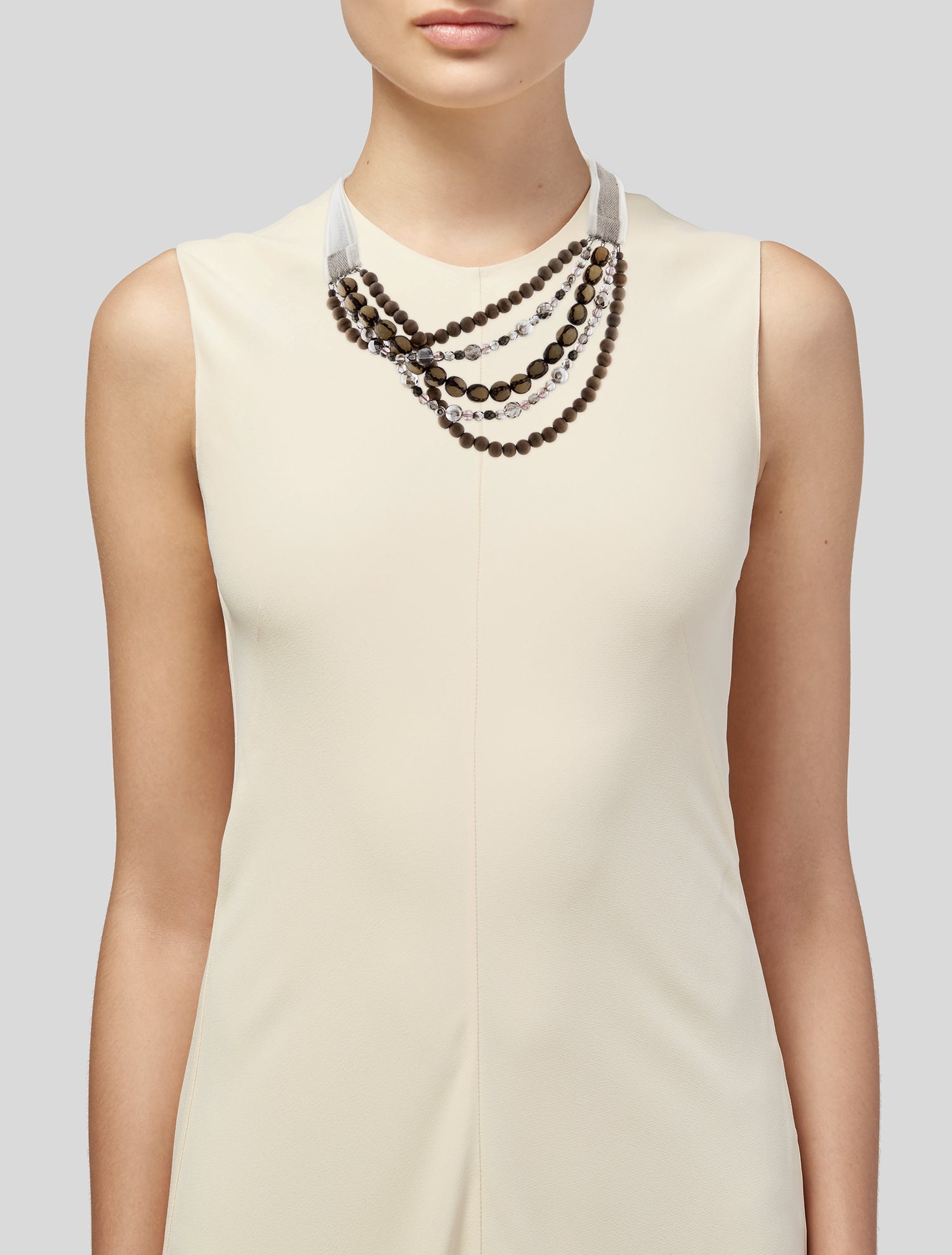 Fabiana Filippi Leather, Wood, Fabric, Crystal, & Leather Multistrand Beaded Necklace