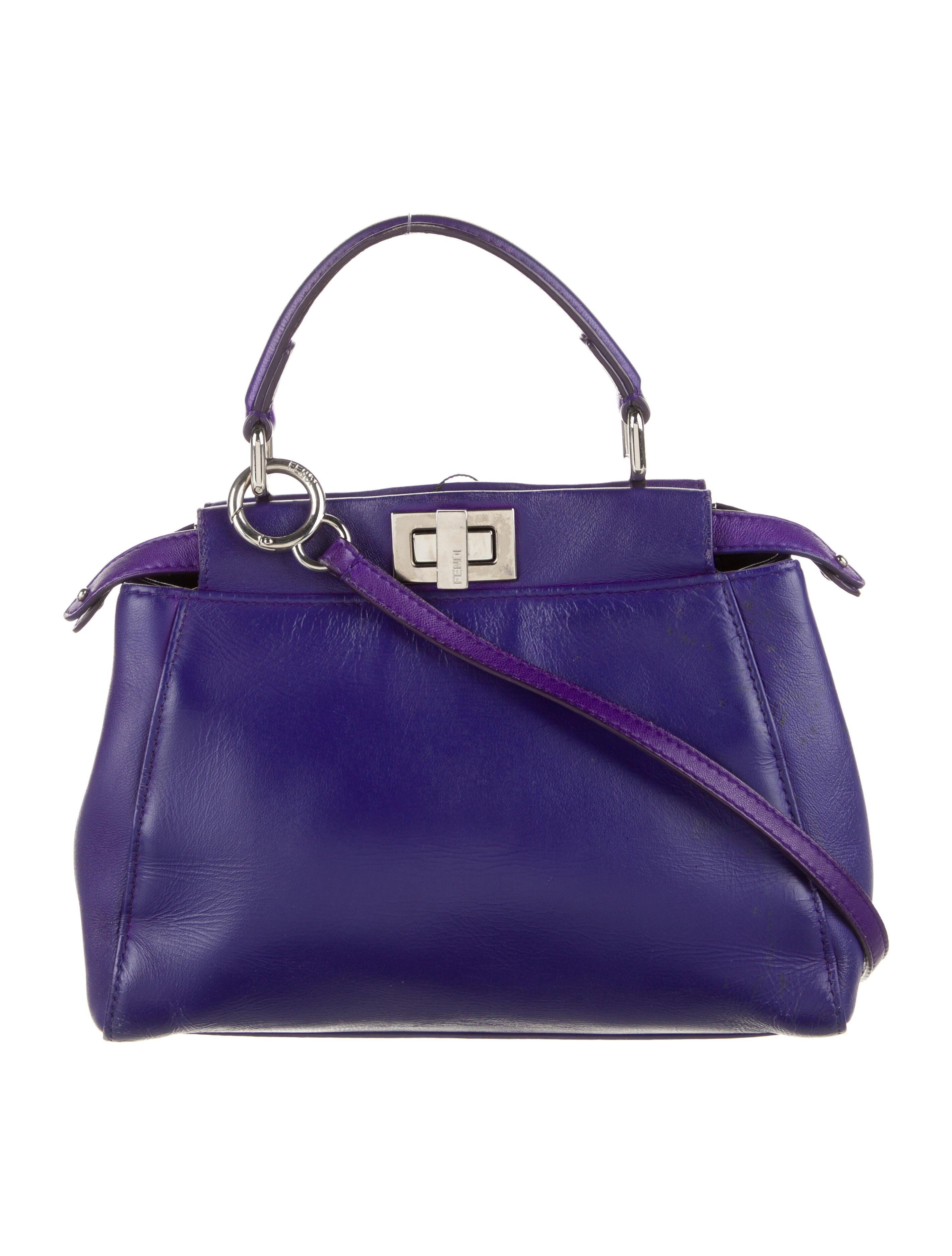 Fendi Casa Leather Mini Peekaboo Top Handle Bag - Purple Handle