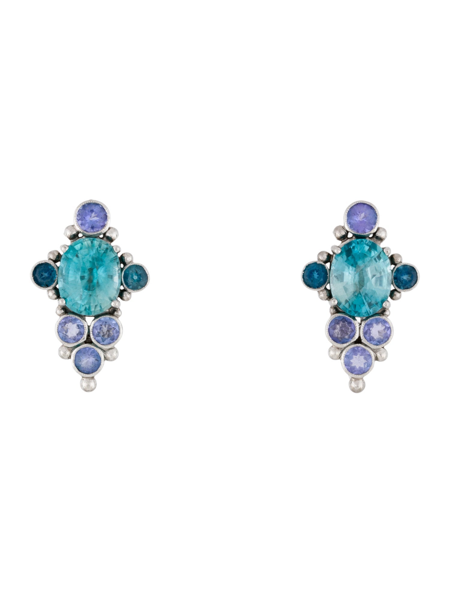 Featherstone Design Platinum Zircon, Tourmaline & Tanzanite Earrings