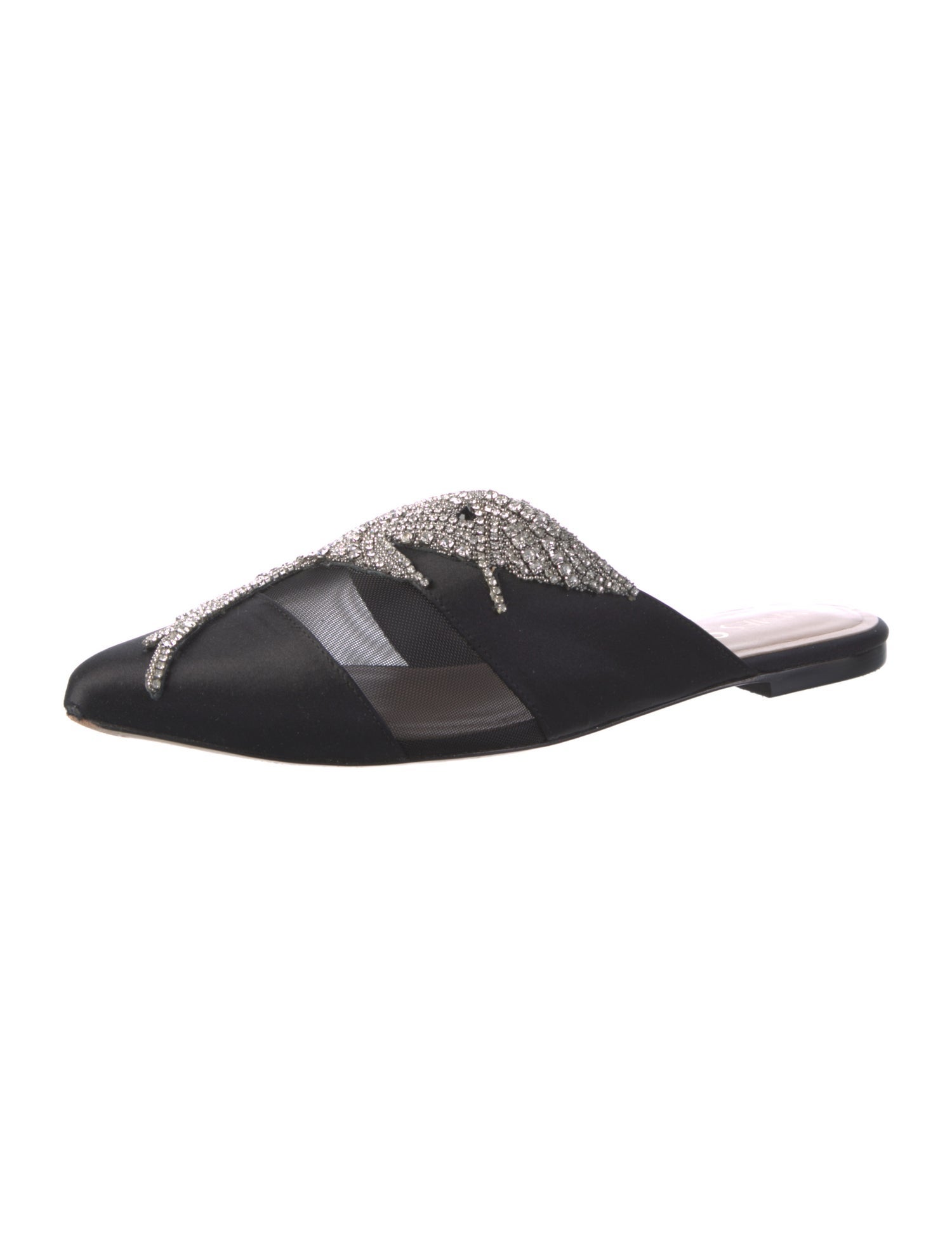 Femmes Sans Peur Satin Crystal Embellishments Mules