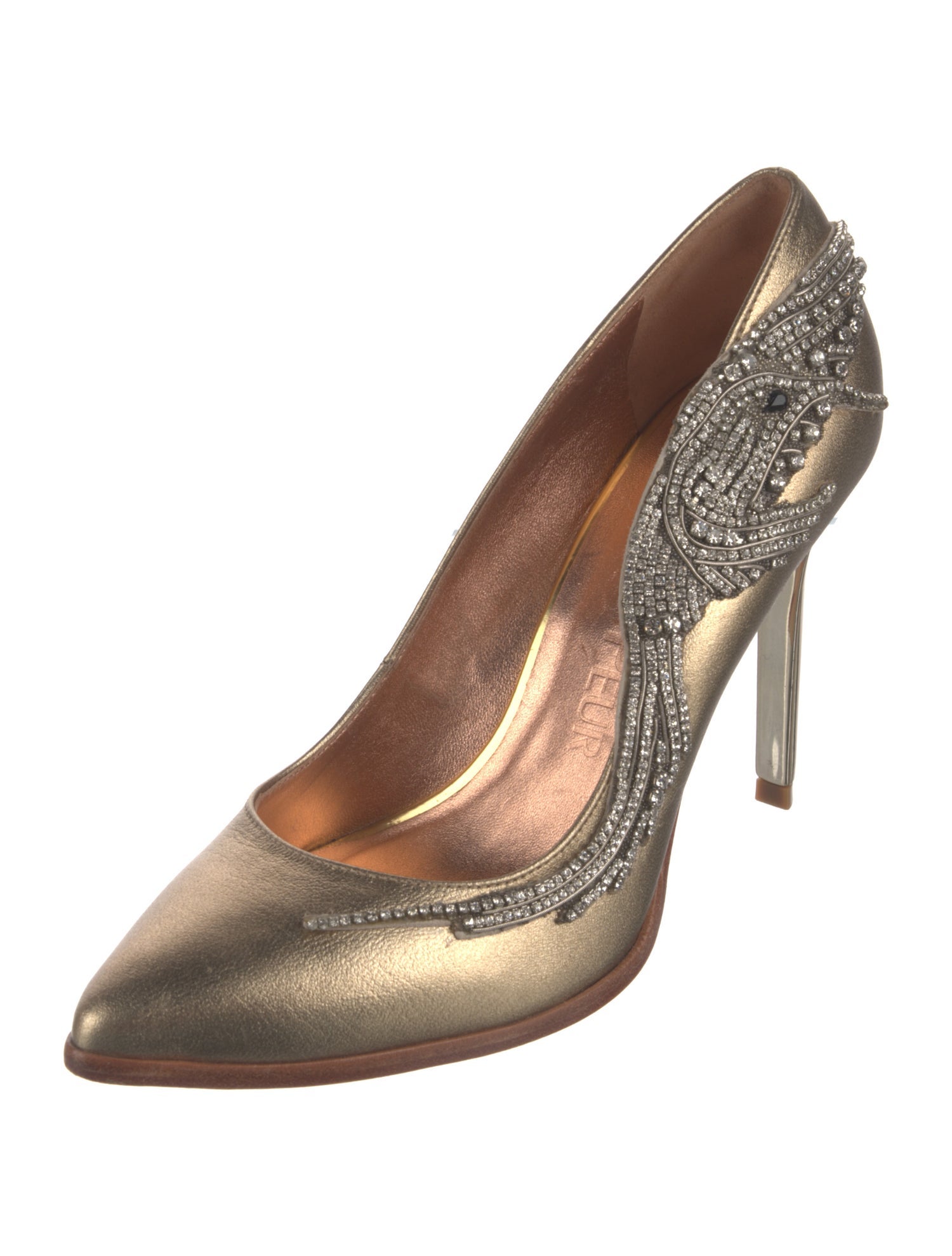 Femmes Sans Peur Leather Crystal Embellishments Pumps