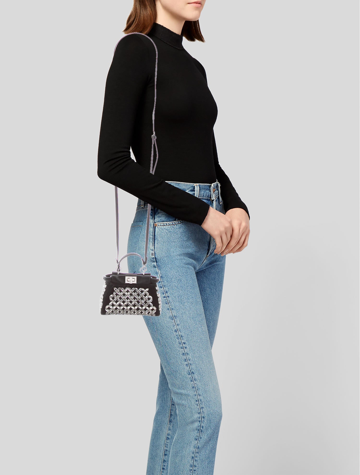 Fendi Crystal-Embellished Micro Peekaboo Bag - Black Mini Bags