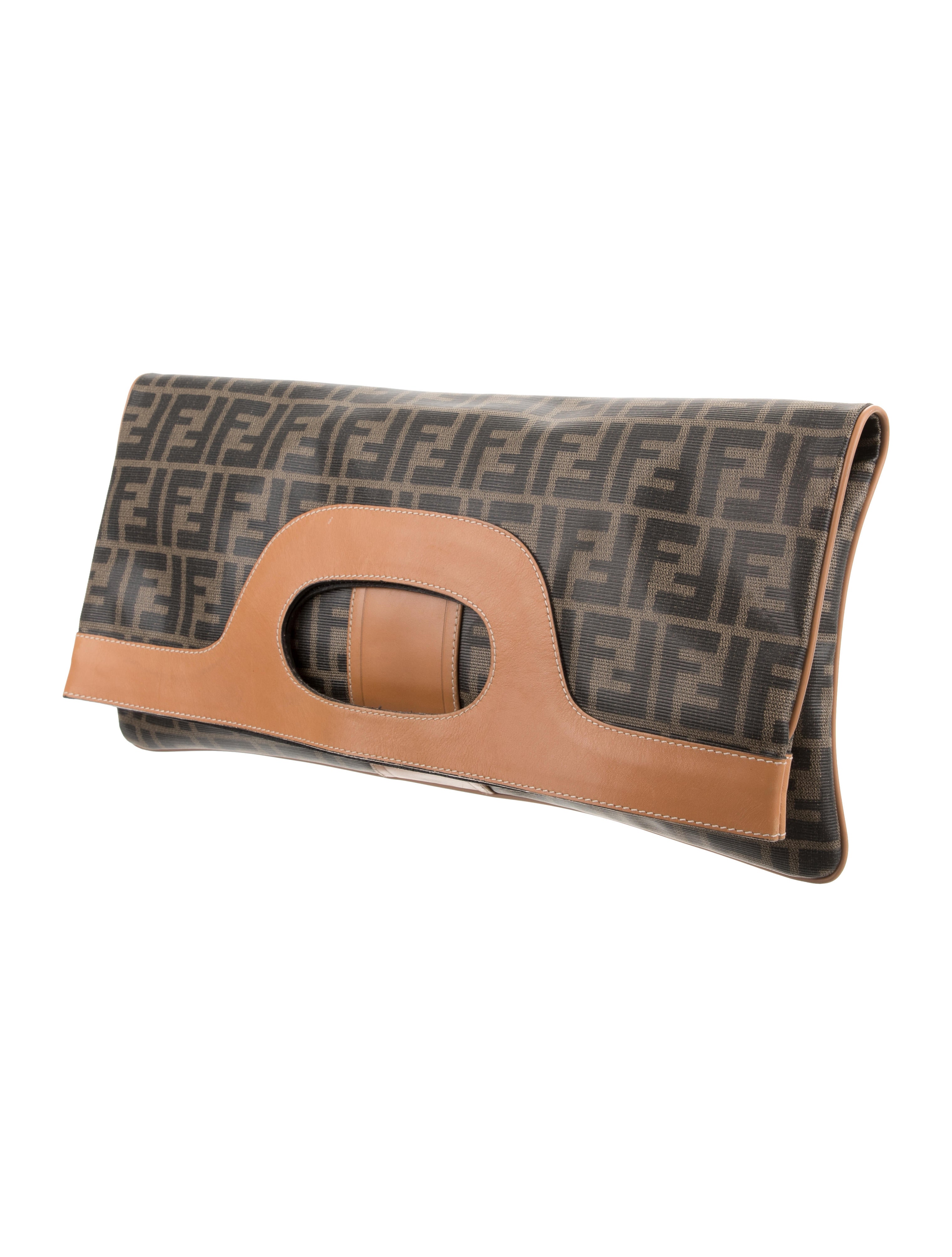 Fendi Vintage Zucca Fold-Over Clutch - Brown Clutches, Handbags