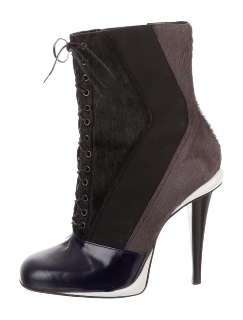 Fendi Ponyhair Square-Toe Ankle Boots Black