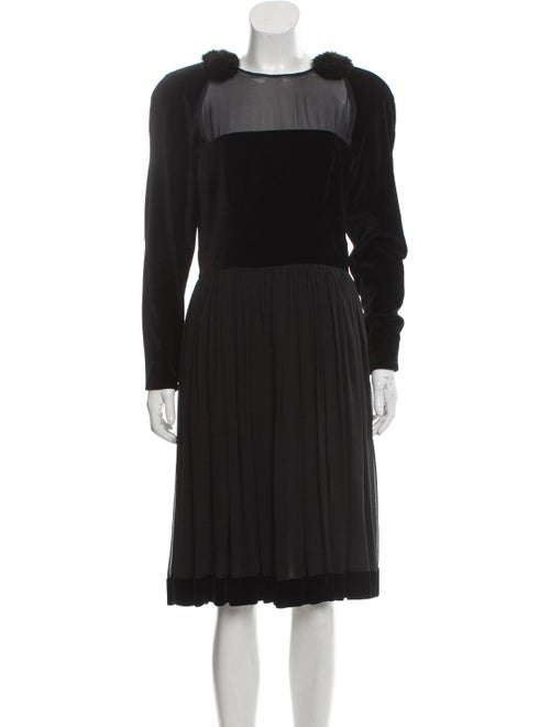 Fendi Fur-Trimmed Midi Dress Black