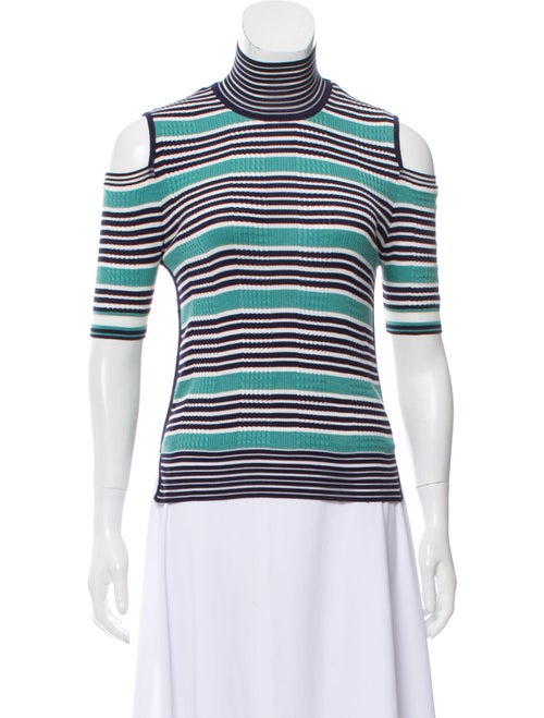 Fendi Striped Turtleneck Top Blue