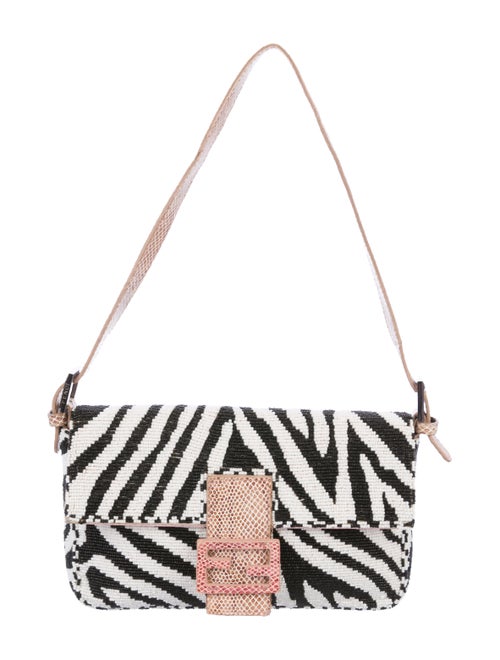 Fendi Python-Trimmed Beaded Baguette Black